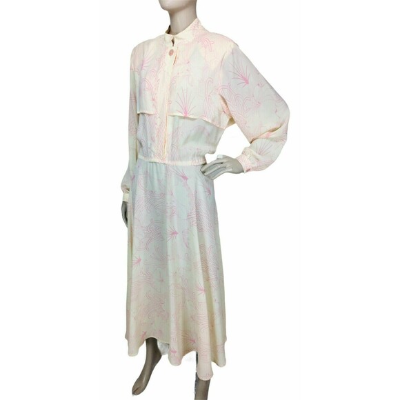 Vintage 70s Leslie Fay Sketch Floral Vented Long Maxi Day Dress Plus L/XL/XXL - Picture 4 of 12